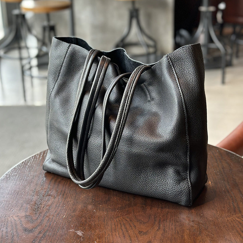 Large cowhide leather women tote bag