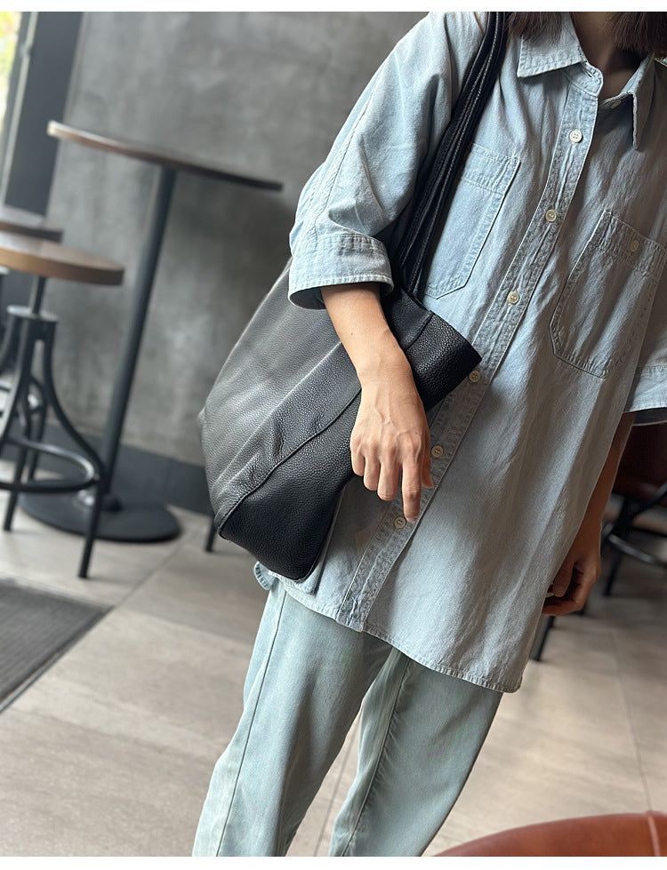 Large cowhide leather women tote bag