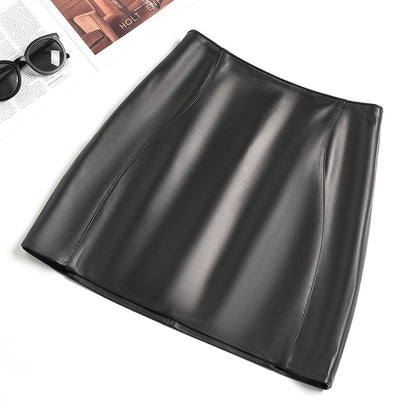 Women's black genuine leather mini skirt