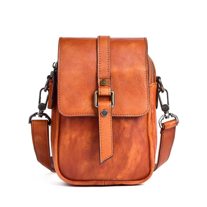 Retro top grain leather crossbody sling bag for daily carry