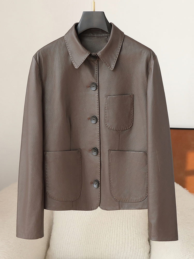 Leather jacket women black lambskin coat