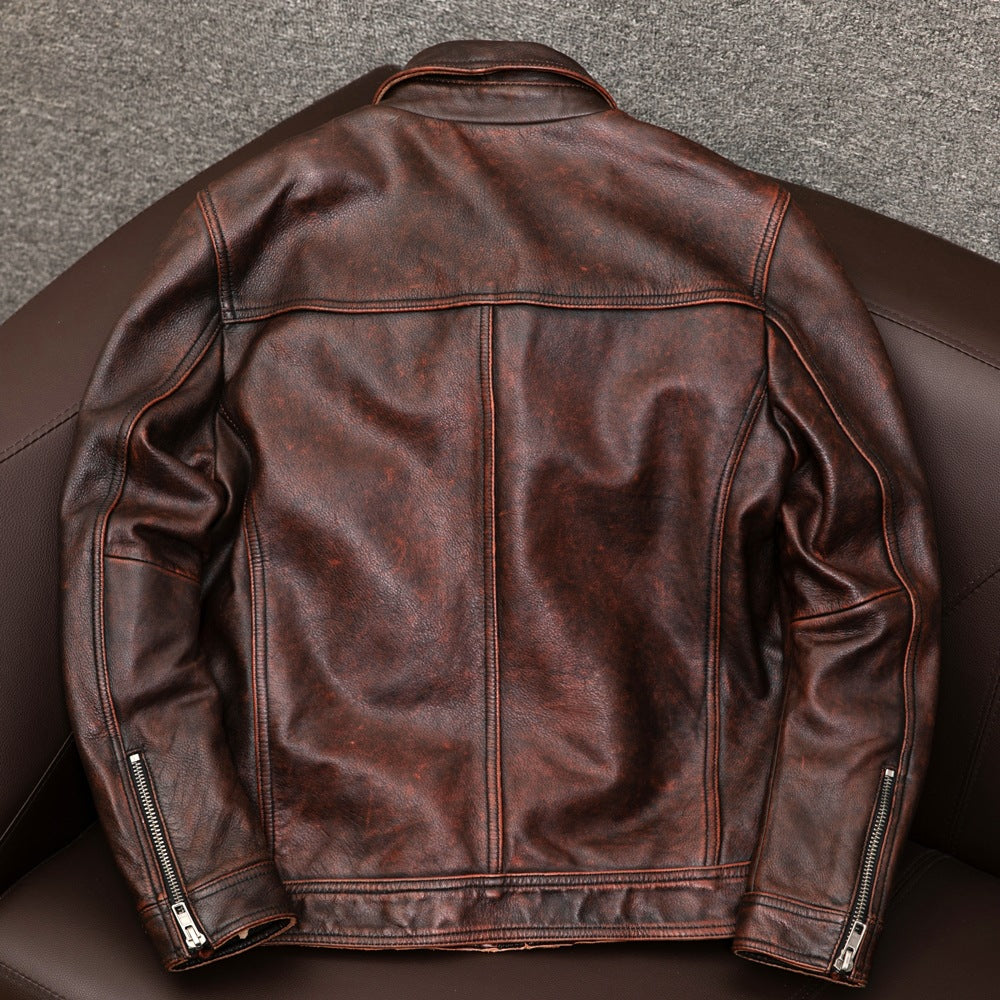 Distressed brown moto leather jacket vintage biker