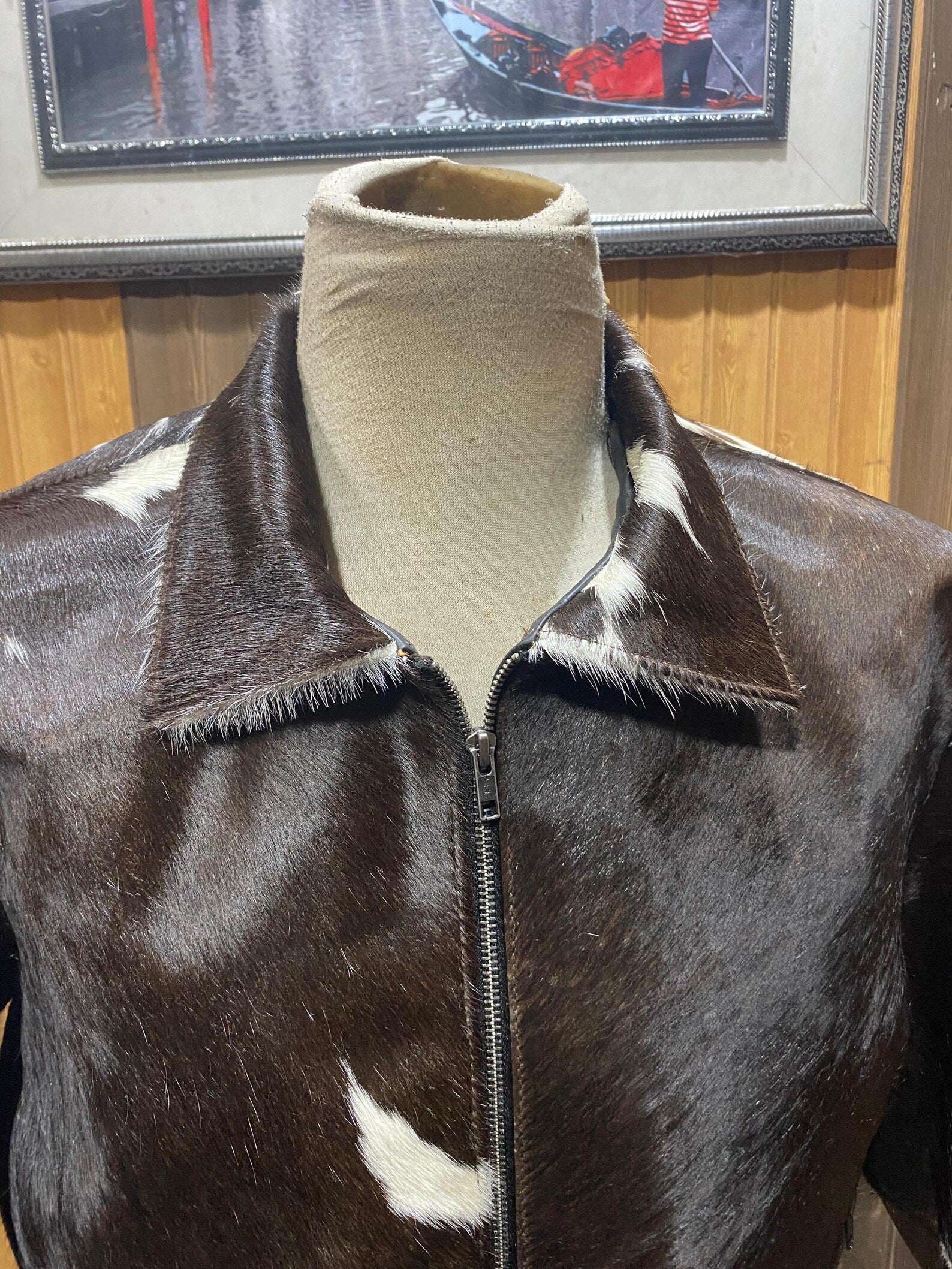 men cowhide jacket brown white hair on cow hide jacket