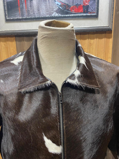 men cowhide jacket brown white hair on cow hide jacket
