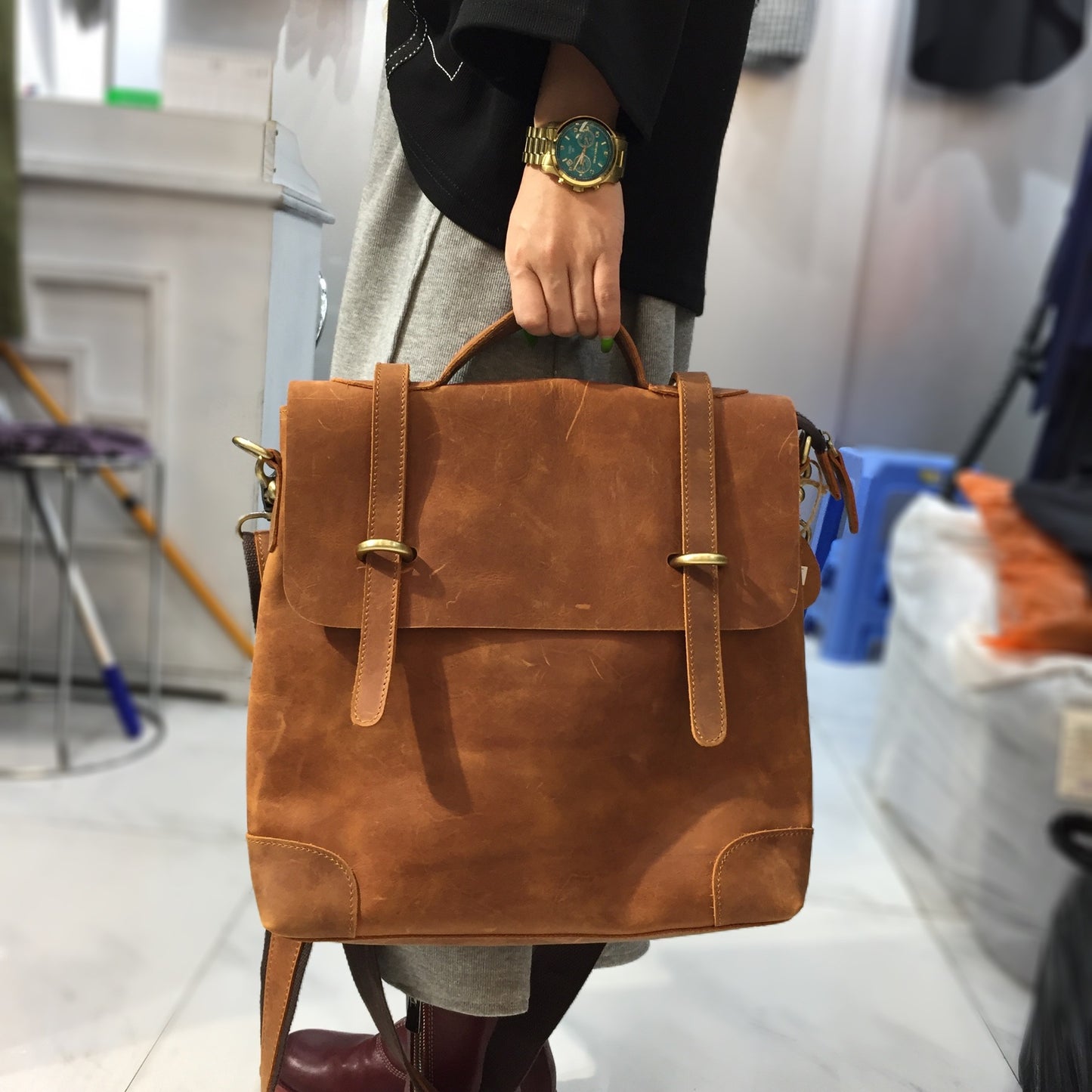 Genuine leather mori style backpack