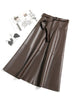 High Waist Sheepskin Leather Midi Skirt Structured