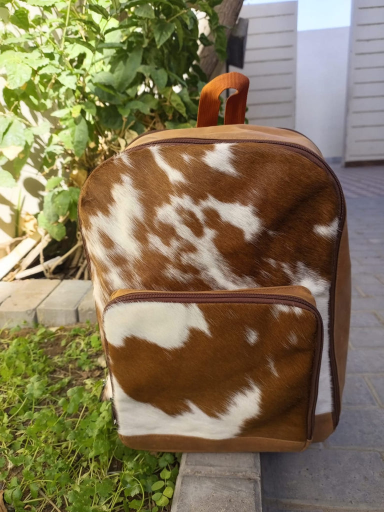 Mini Cowhide Backpack Brown White Leather Purse Bag