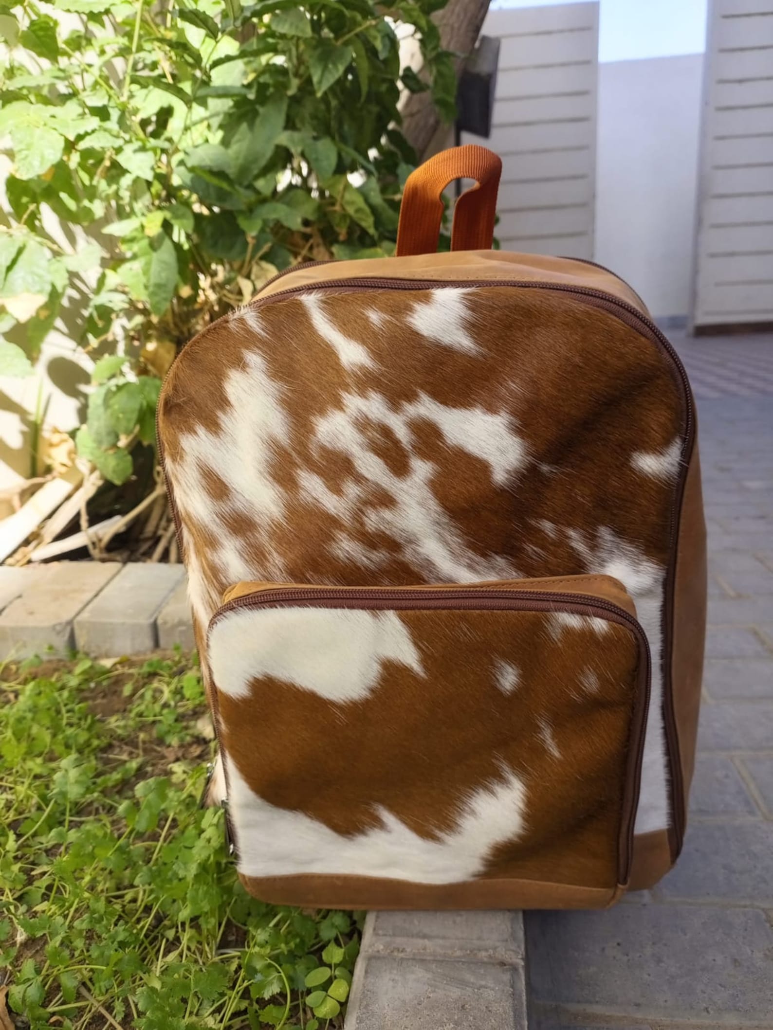 Mini Cowhide Backpack Brown White Leather Purse Bag
