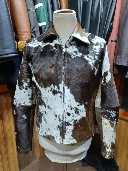 cowhide jacket women brown white hair on cow hide jacket