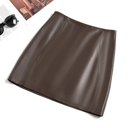 Women's black genuine leather mini skirt