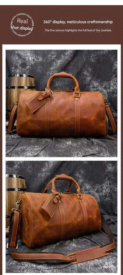 Retro crazy horse leather duffle travel bag