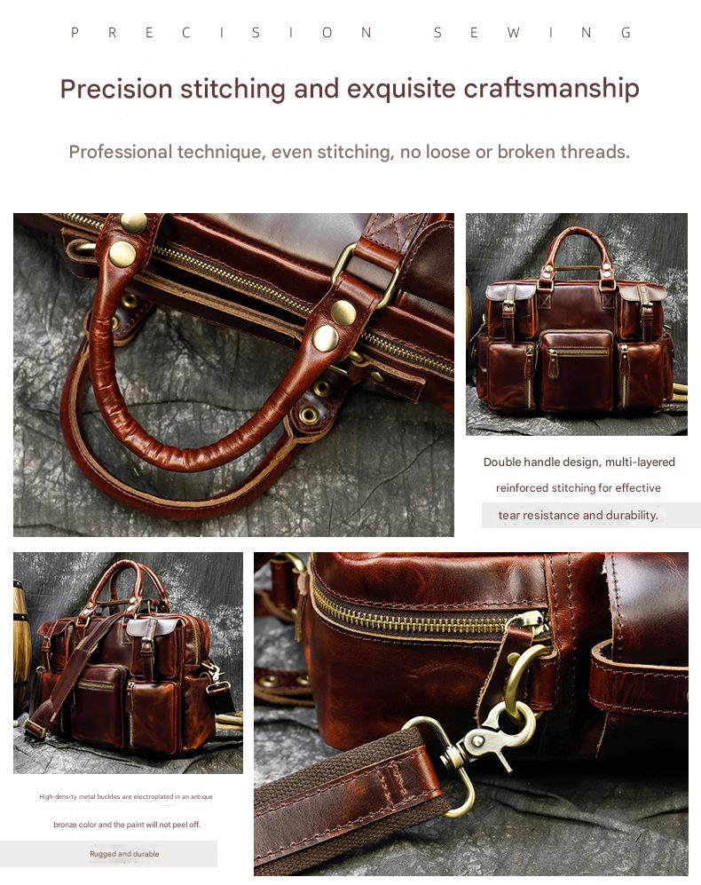 Leather mens duffle bag business travel briefcase