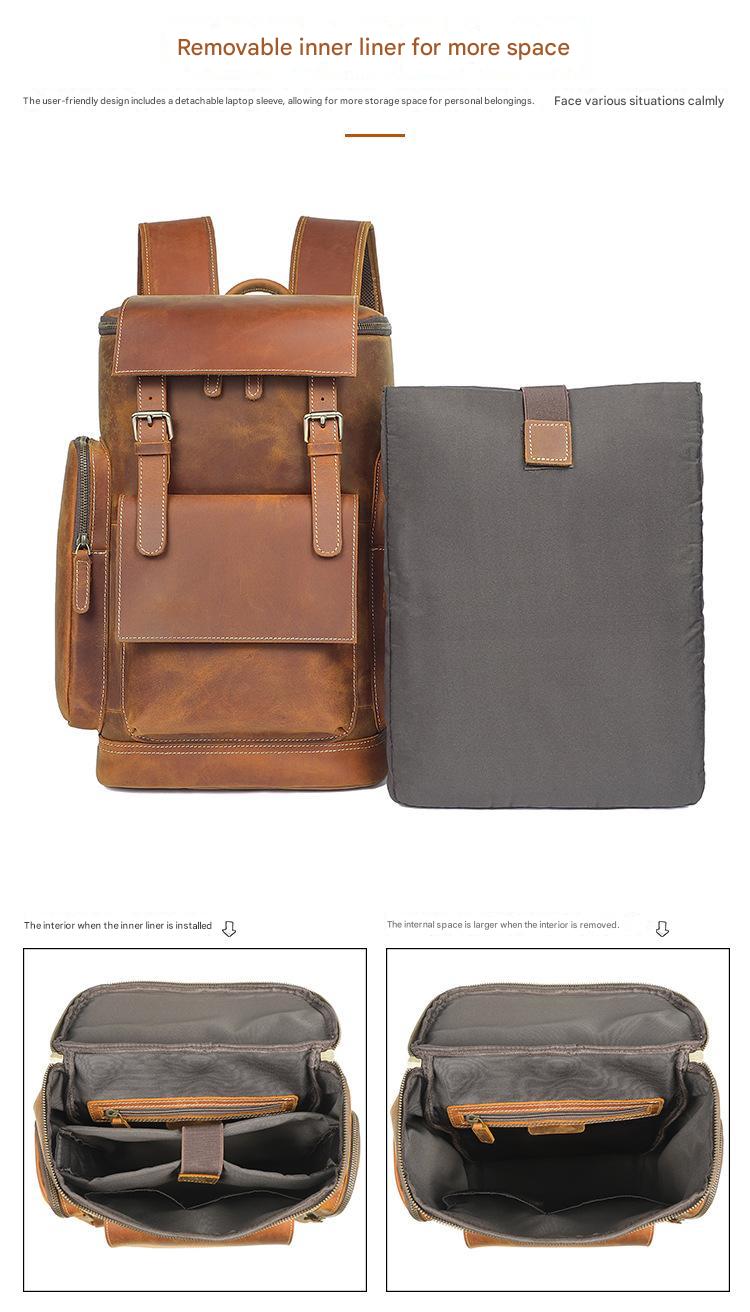 Crazy horse leather travel backpack