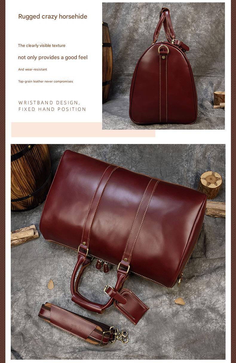 Men leather travel duffle bag cowhide weekender