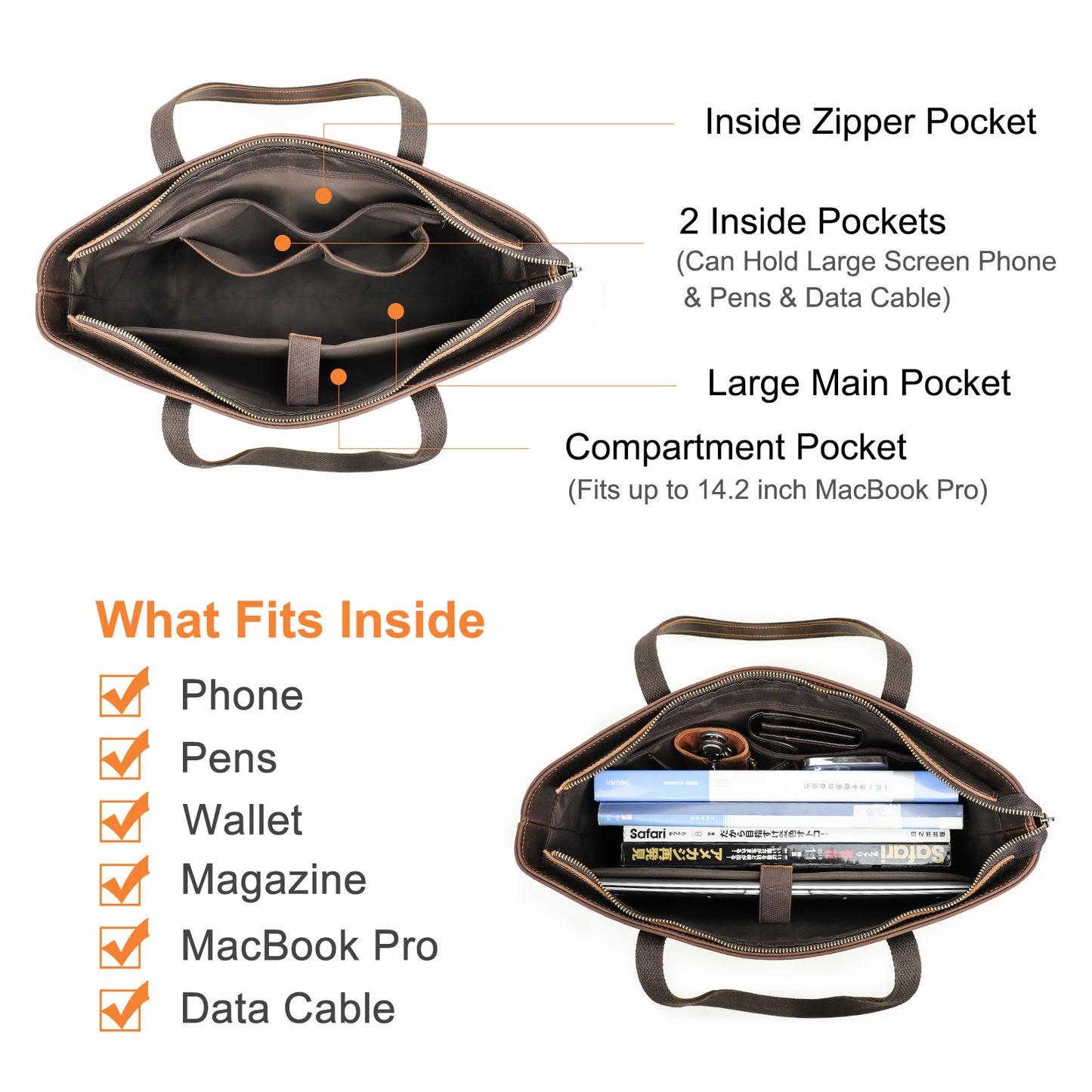 Leather Laptop Tote with Luggage Sleeve