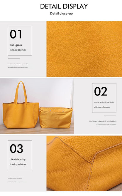 Top grain tumbled cowhide leather tote