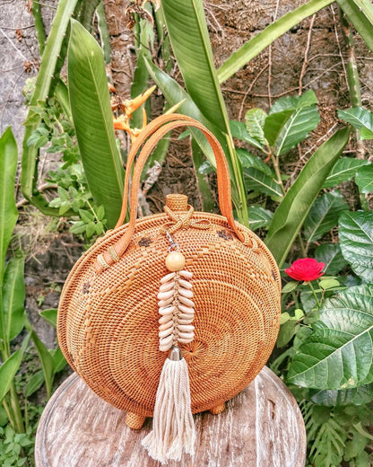 Round Rattan Bag With Handles