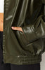 Olive Green Faux Leather Jacket Women Relaxed Zip Front