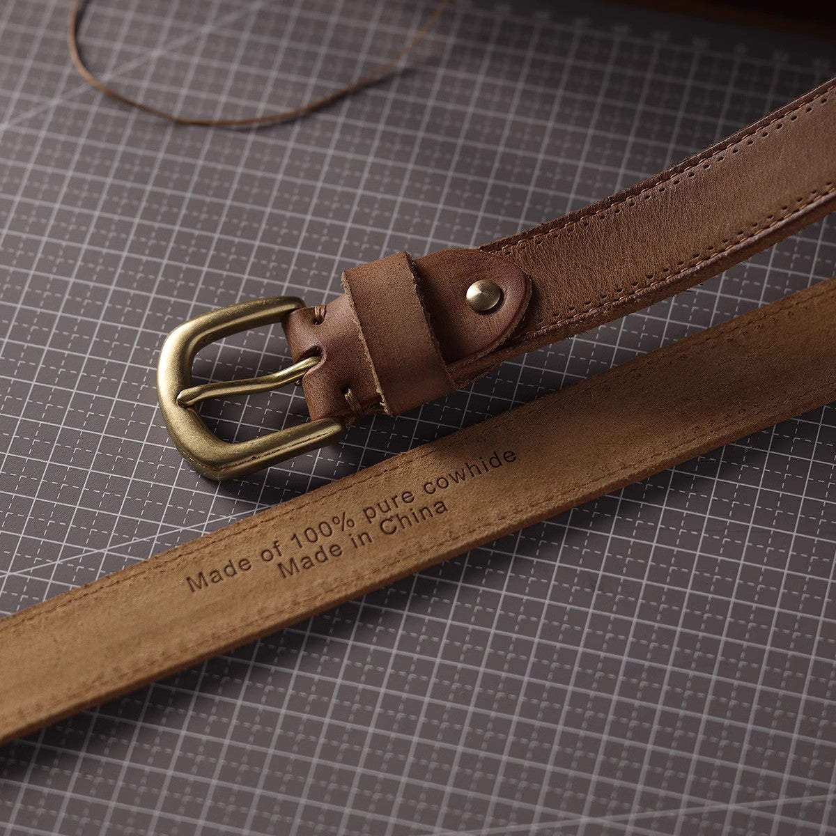 Women’s Brown Leather Belt in Top-Grain Cowhide with Pin Buckle