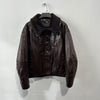 Women leather parka with fur collar