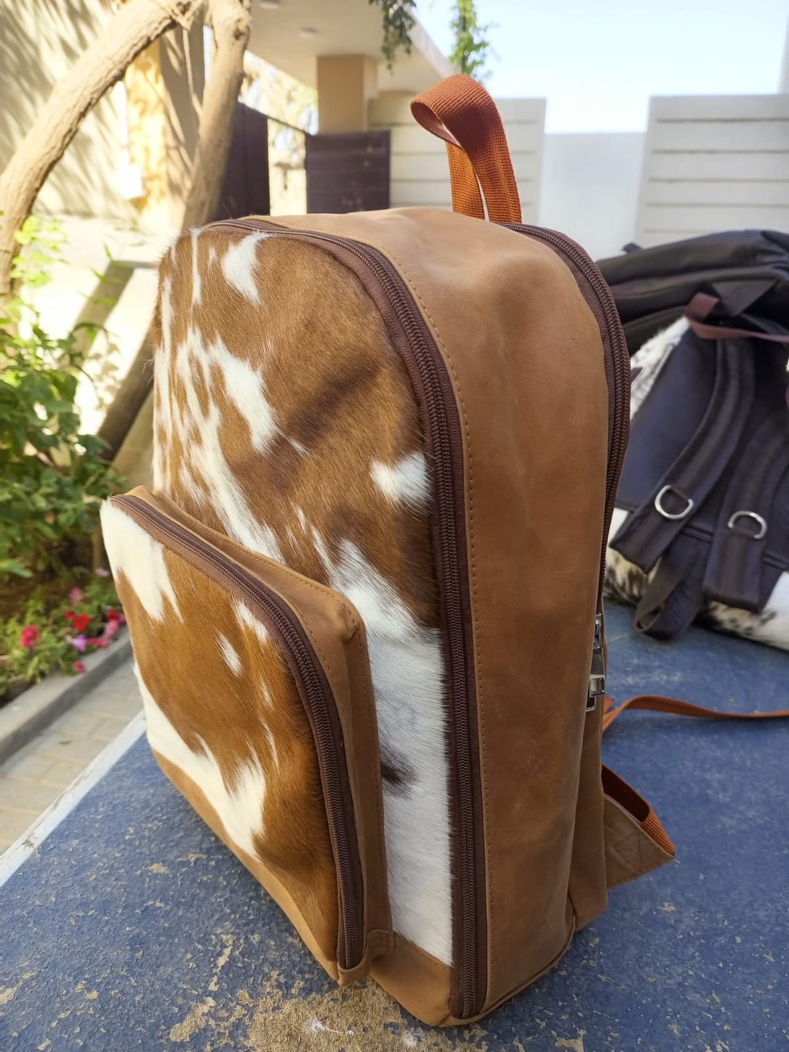 Mini Cowhide Backpack Brown White Leather Purse Bag
