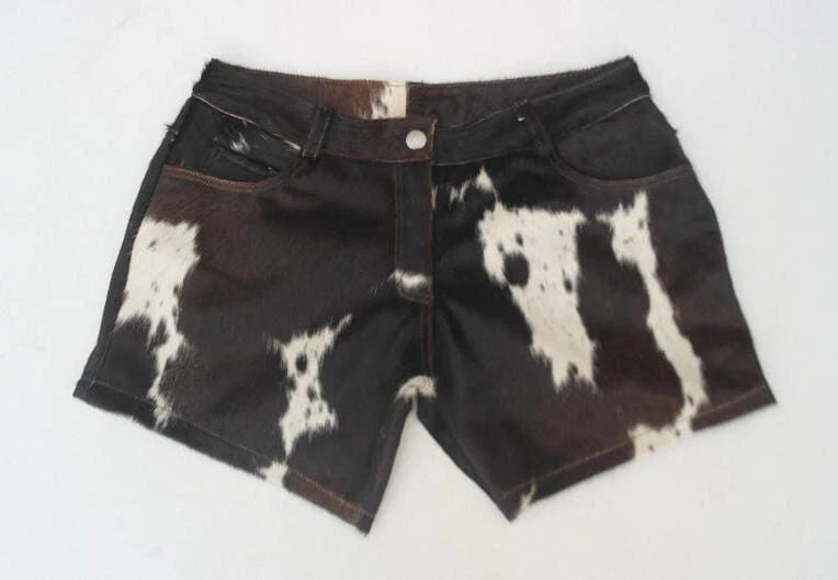 Stand out in women cow skin shorts made from authentic cowhide. Ideal for Alberta horse shows, summer rodeos, and southern cowgirl fashion.

