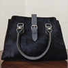 Black cowhide pony hair leather tote crossbody bag