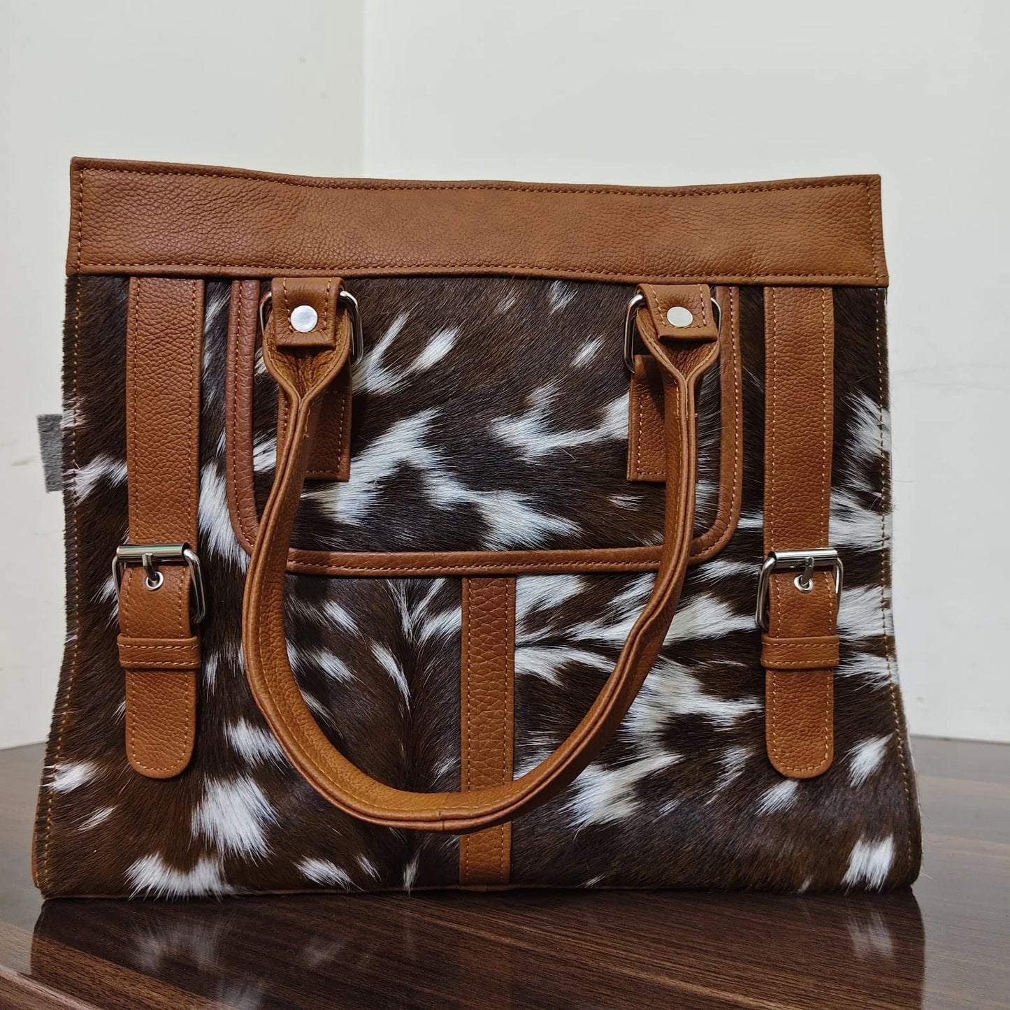 Cowhide leather tote shoulder bag