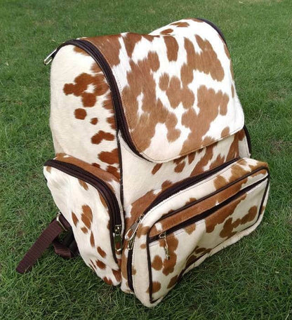 Brown And White Cowhide Backpack Bag