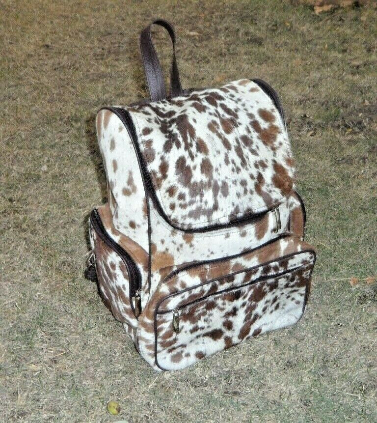 Brown And White Cowhide Backpack Bag