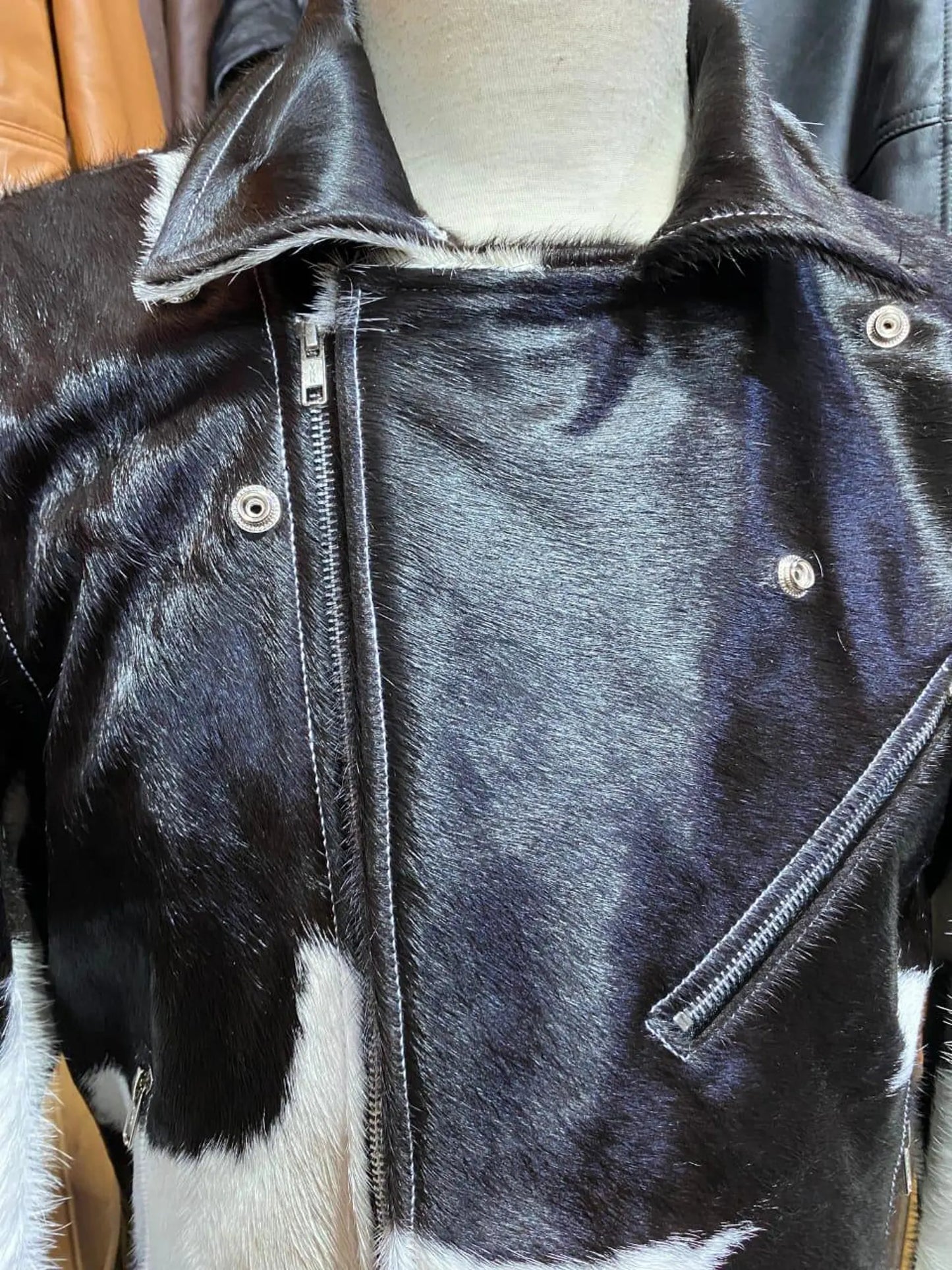 men cowhide jacket black white hair on cow hide jacket