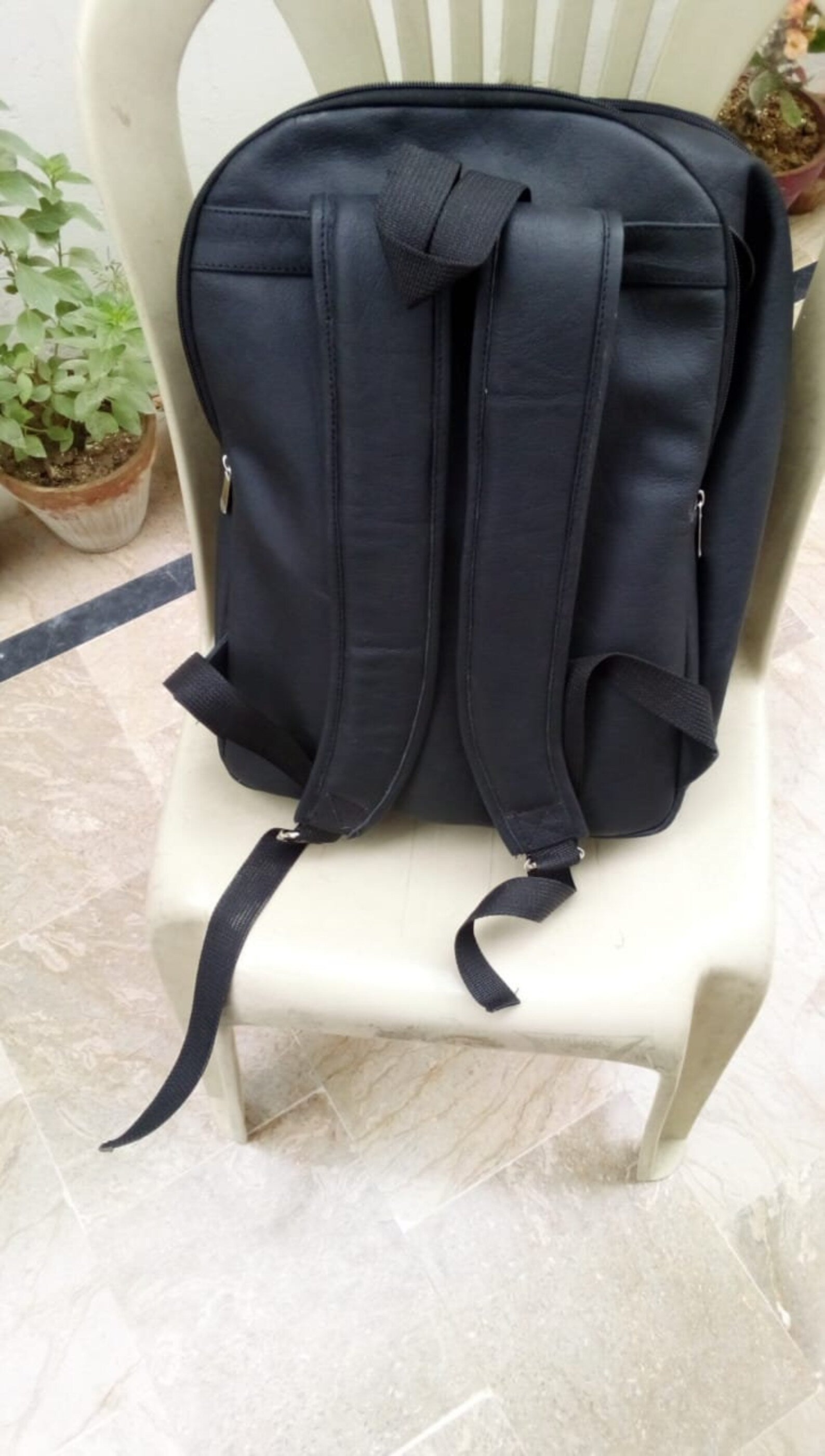 Mini Cowhide Backpack Black White Compact Leather Bag