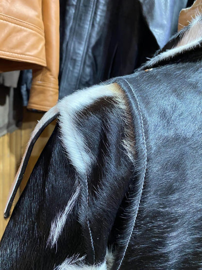 men cowhide jacket black white hair on cow hide jacket