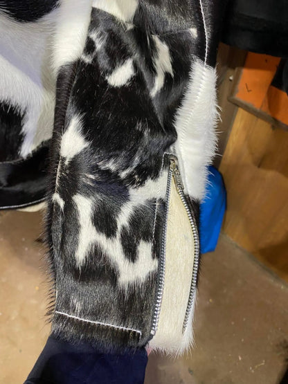 men cowhide jacket black white hair on cow hide jacket