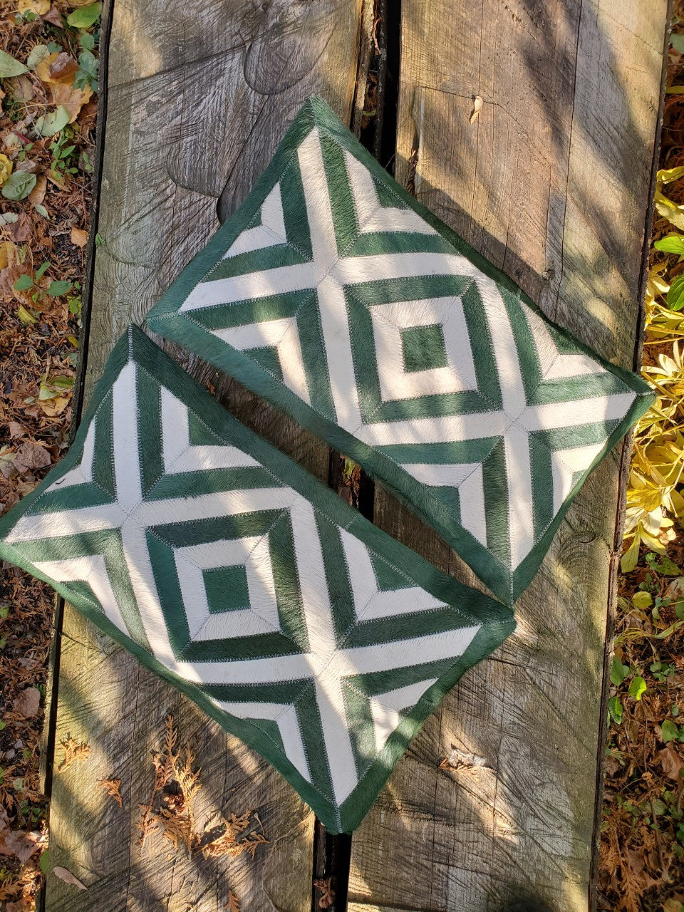 Gorgeous dyed green cowhide pillows canada are great for any space from rustic to neutral.  