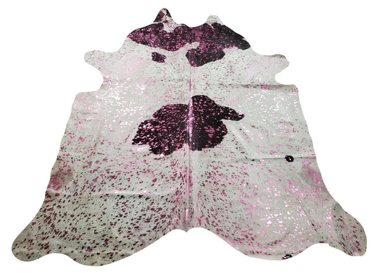 Wondering how cowhide rug is made? It is pure white acid washed in silver, pink, orange and white dye.