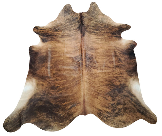 This extra large brindle cowhide rug has beautiful shade, exotic dark brown and black will fit perfectly in any living or dining room. 