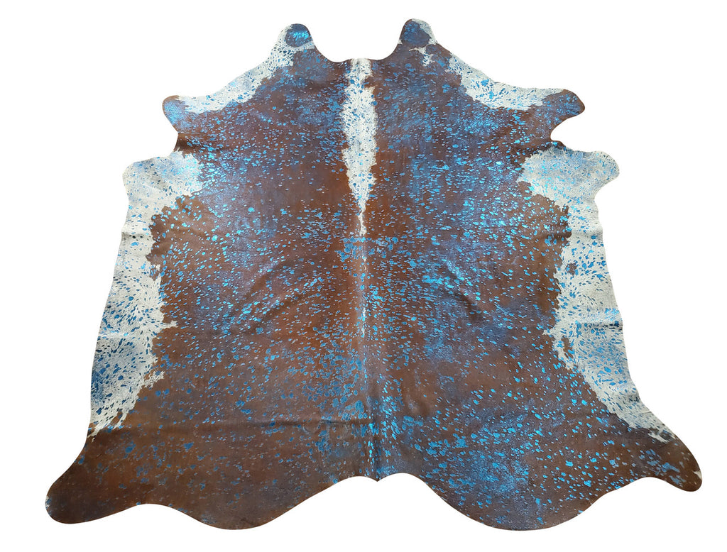 Large Cowhide Rug Blue Metallic 7.3ft x 5.8ft