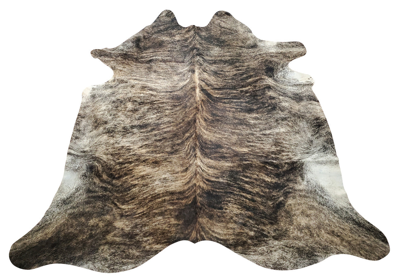 This brindle cowhide rug has several textures and is environmentally friendly, back with suede. It can be used for upholstery and all kinds of drapery.
