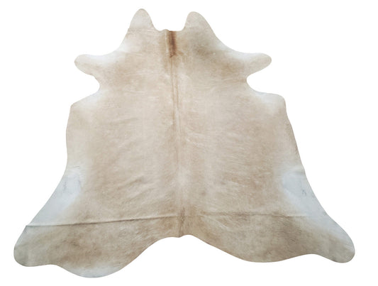 This stunning solid beige cowhide rug will fits perfectly in any home office and offers a soft walking space, the pattern and craftmanship is lovely. 
