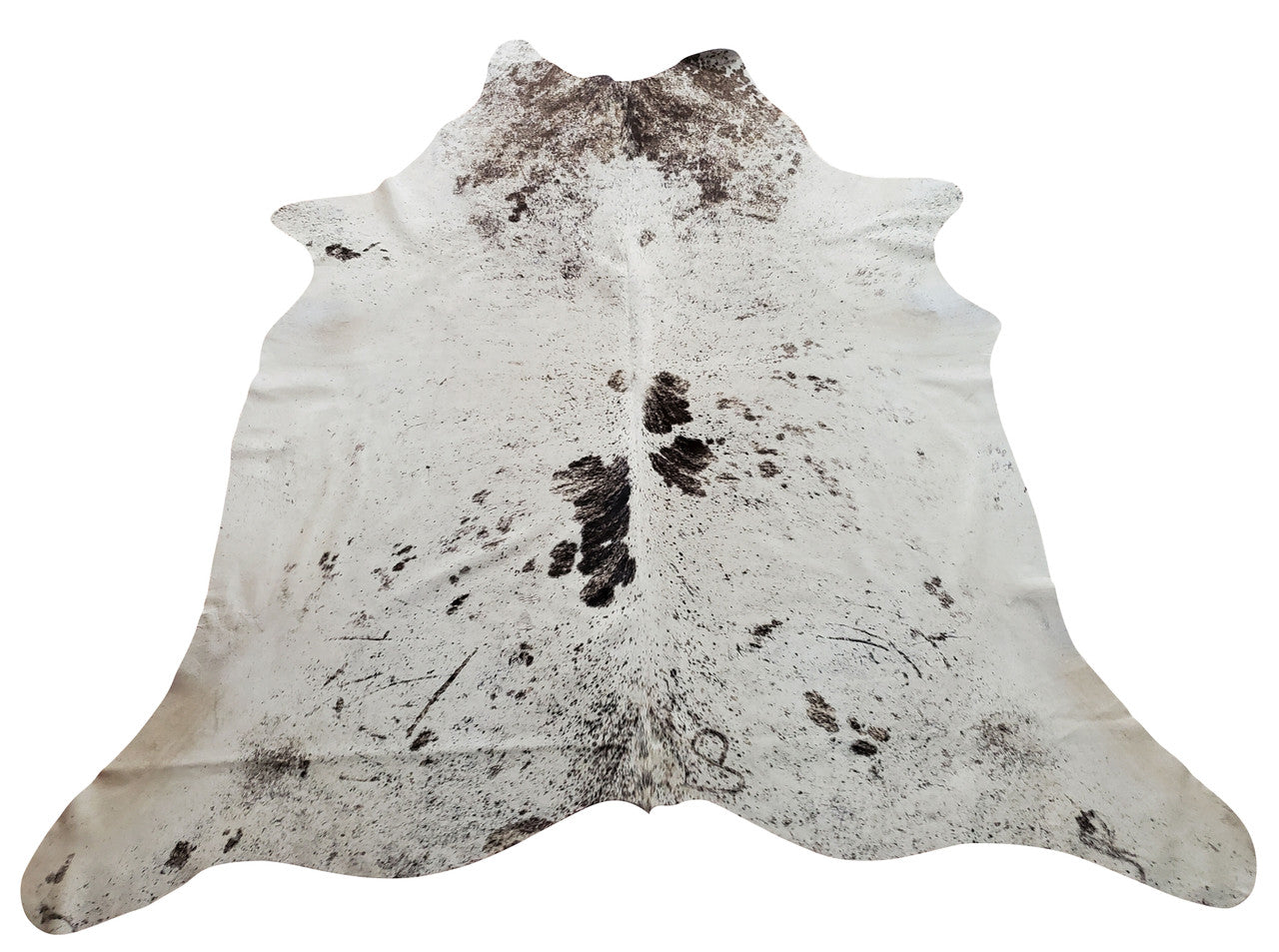 A new beautiful Brazilian cowhide rug in an exotic tricolor speckled pattern that will be center of attention, it is so pretty and unique.