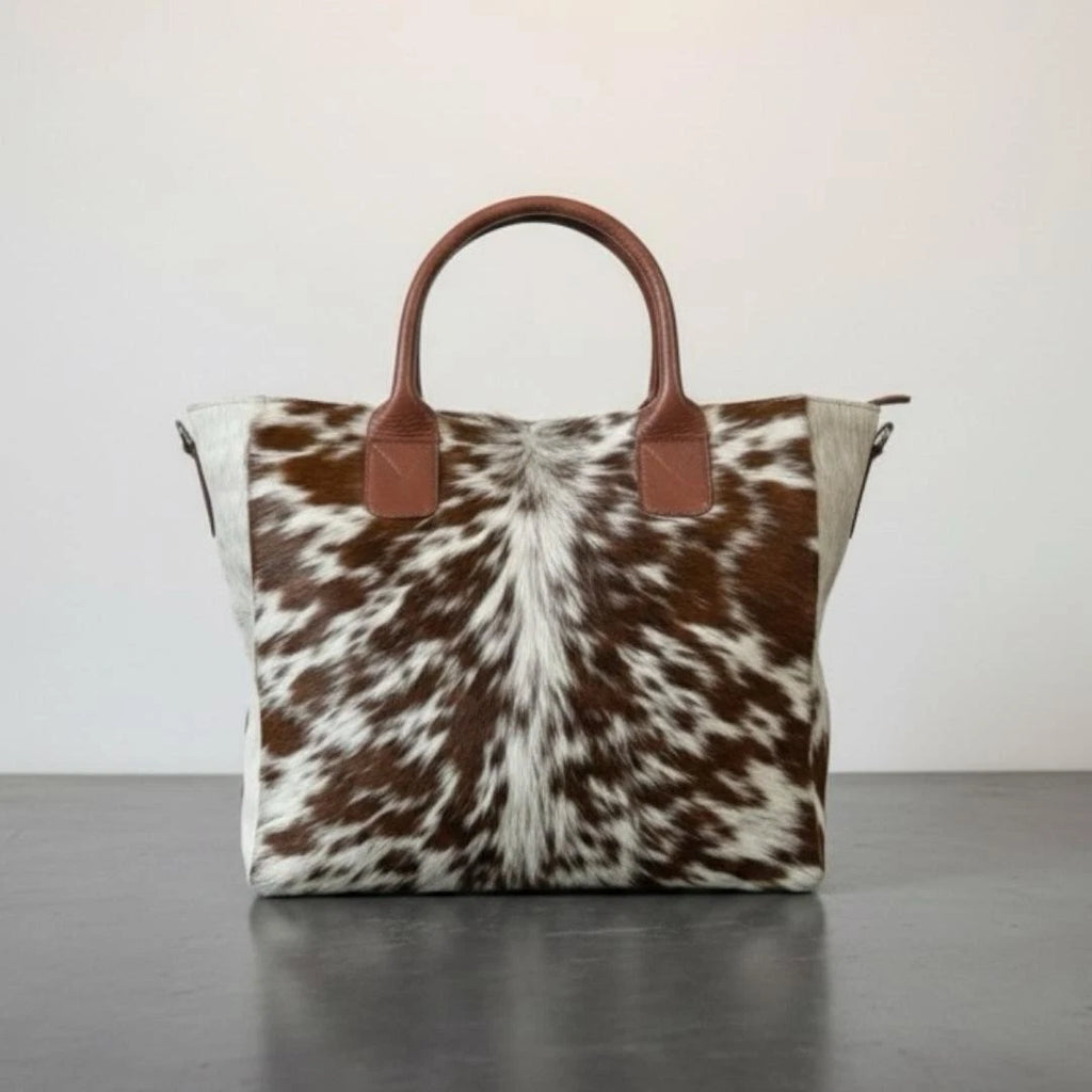 Western cowhide hair on leather tote bag