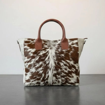 Western cowhide hair on leather tote bag