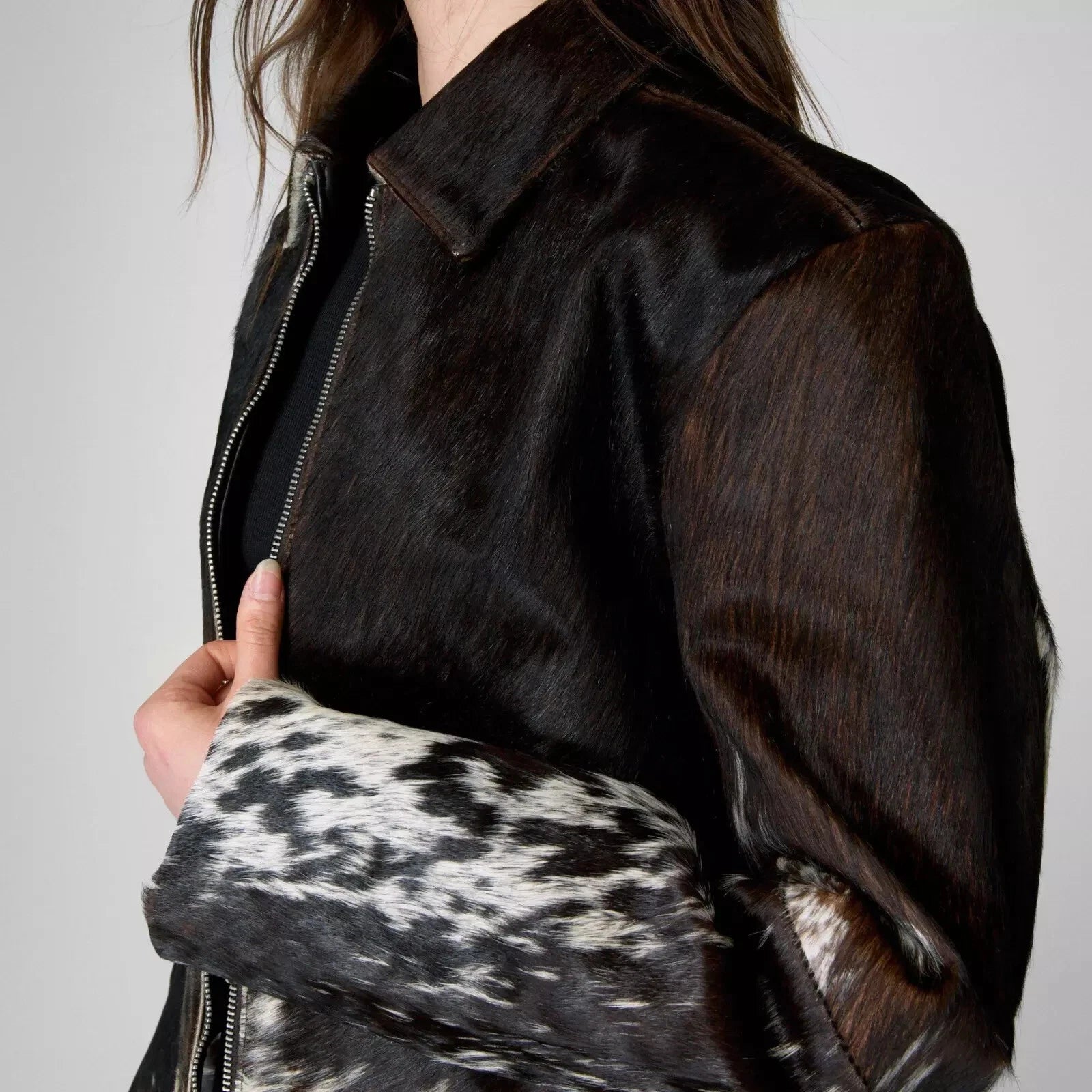 Women Cowhide Jacket Hair On Cowhide Leather