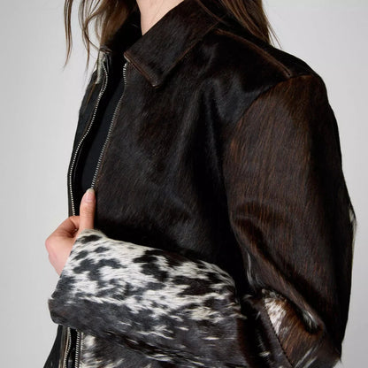 Women Cowhide Jacket Hair On Cowhide Leather