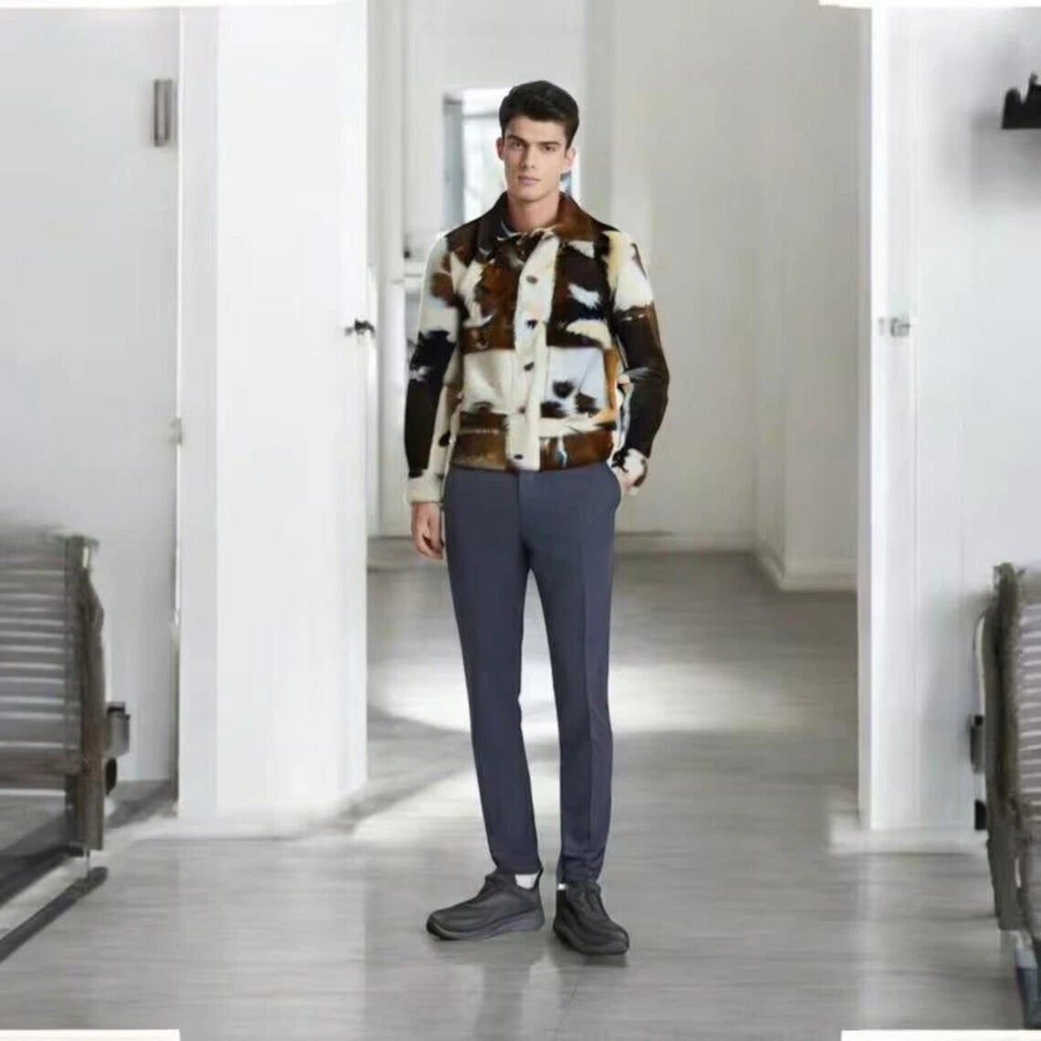 Cowhide Jackets Brown White Hair-On Western Coat