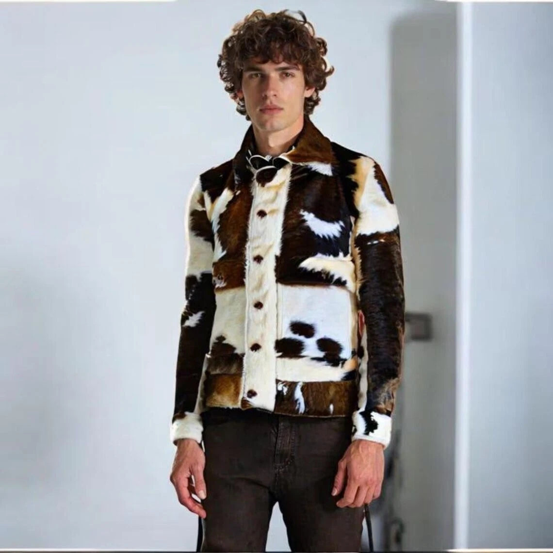 Cowhide Jackets Brown White Hair-On Western Coat