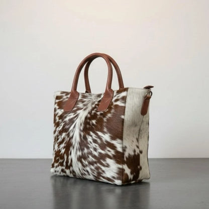 Western cowhide hair on leather tote bag