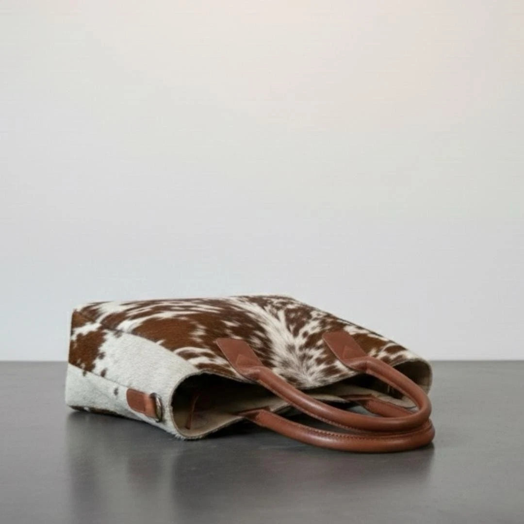Western cowhide hair on leather tote bag