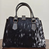 Black white cowhide leather tote bag